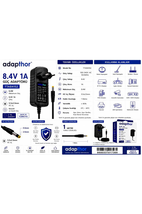 Tta-84152 8.4W 8.4V 1A 5.5*2.5 Priz Tipi Adaptör