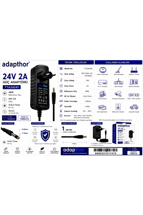 Tta-24241 24W 24V 1 4.0*1.7 Priz Tipi Adaptör