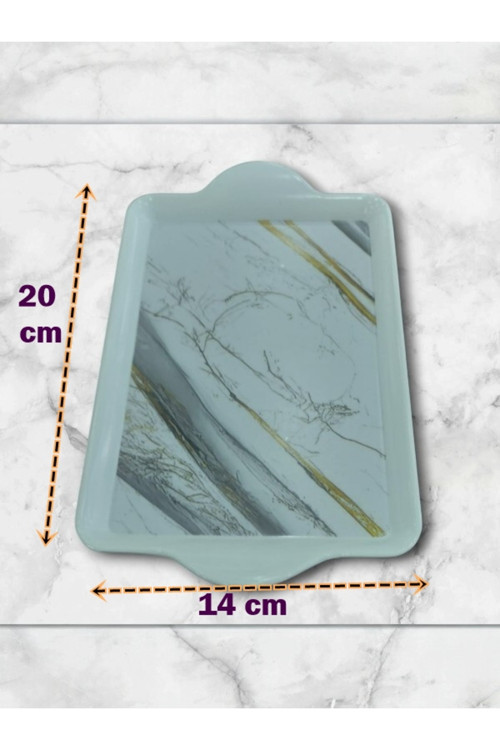 Mermer Desenli Melamin Mini Servis Tepsisi - 20x14 cm - Kahve & Çay Sunum Tabağı