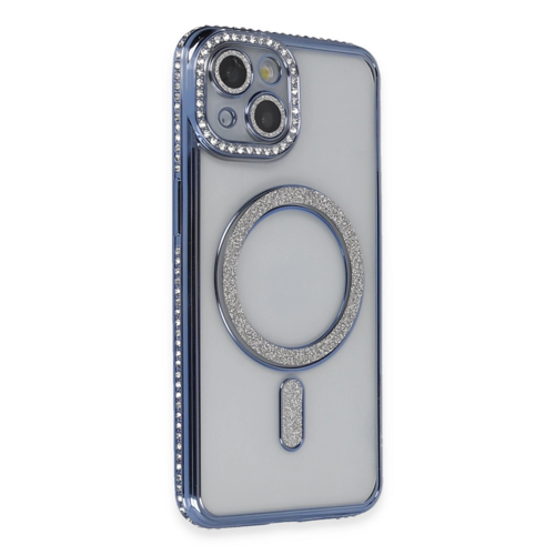 Apple İphone 13 Kılıf Joke Simli Magneticsafe Kılıf - Mavi