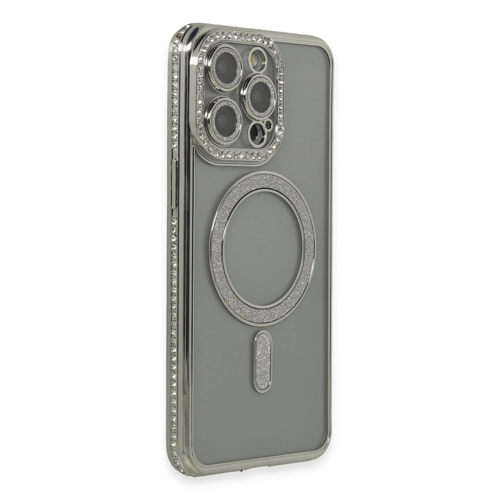 Apple İphone 15 Pro Kılıf Joke Simli Magneticsafe Kılıf - Gri