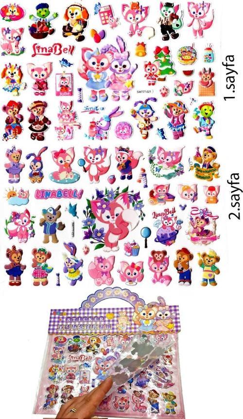 Sticker Kabartmalı Çantalı iki Sayfalı Sticker Seti (SW-021) - 24x15 cm - Sevimli Tavşanlar