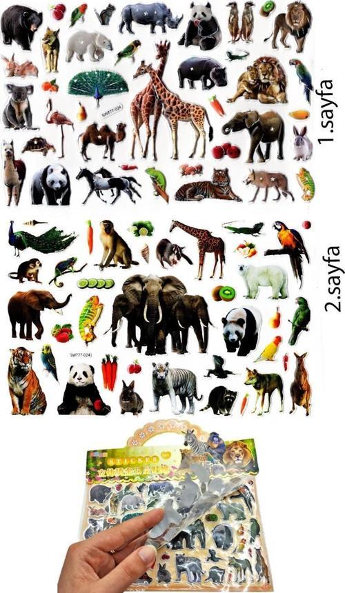 Sticker Kabartmalı Çantalı iki Sayfalı Sticker Seti (SW-024) - 24x15 cm - Orman Hayvanları
