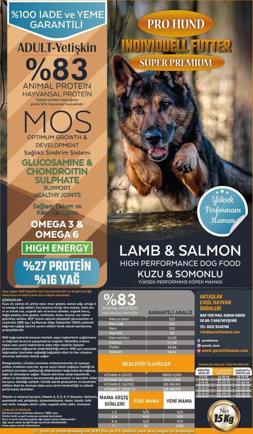 PRO HUND INDIVIDUELL Kuzu Etli ve Somonlu Süper Premium Yetişkin Köpek Maması (15Kg)