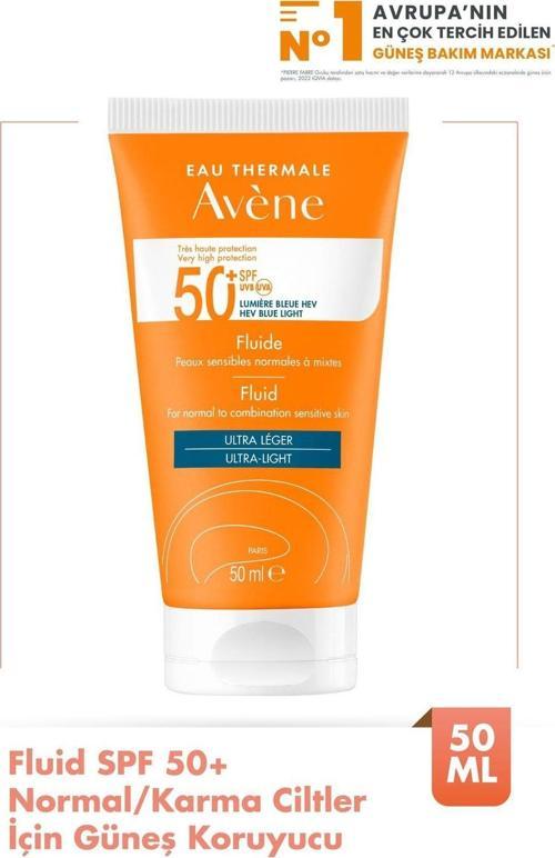 Fluide Spf 50+ Normal Veya Karma Ciltler İçin Yüksek Korumalı Güneş Kremi 50 Ml