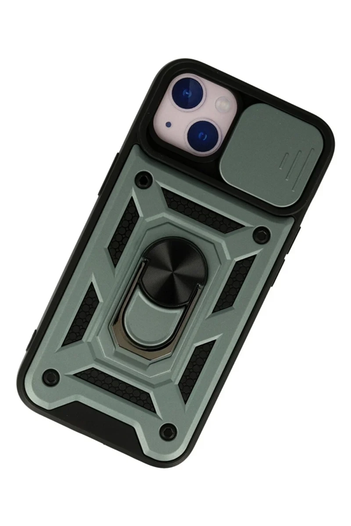 Newface İphone 13 Kılıf Pars Lens Yüzüklü Silikon - Yeşil