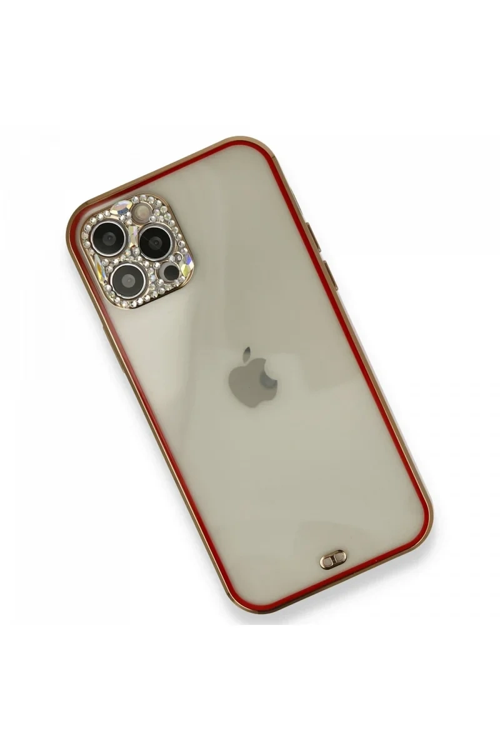 Newface İphone 12 Pro Kılıf Liva Taşlı Silikon - Kırmızı
