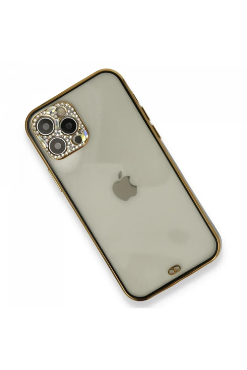Newface İphone 12 Pro Kılıf Liva Taşlı Silikon - Siyah