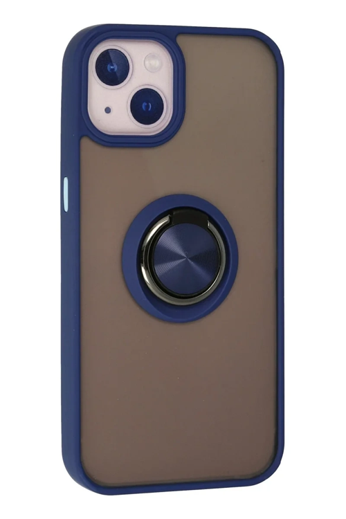 Newface İphone 13 Kılıf Montreal Yüzüklü Silikon Kapak - Lacivert