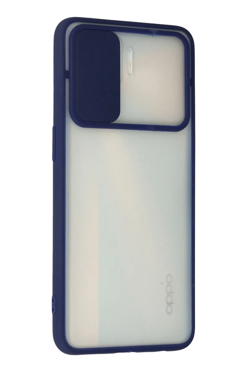 Newface Oppo Reno 4 Lite Kılıf Palm Buzlu Kamera Sürgülü Silikon - Lacivert