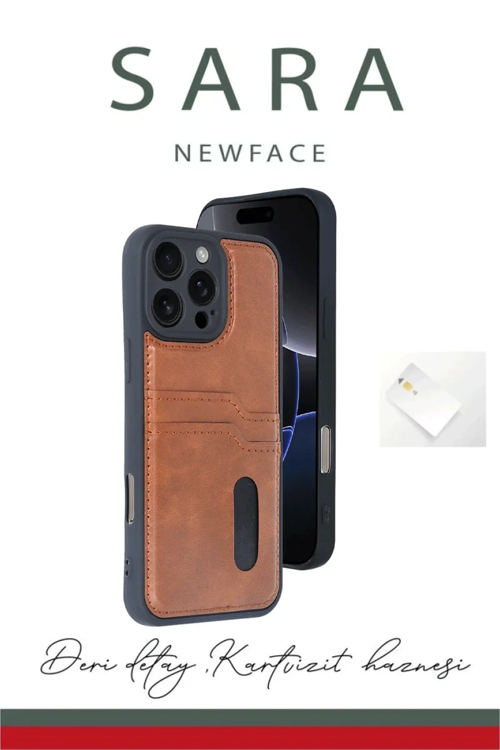 Newface İphone 16 Pro Kılıf Sara Kartvizitli Deri Kılıf - Lacivert