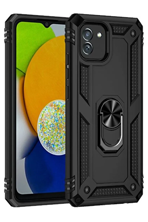 Newface Samsung Galaxy A03 Kılıf Sofya Yüzüklü Silikon Kapak - Siyah