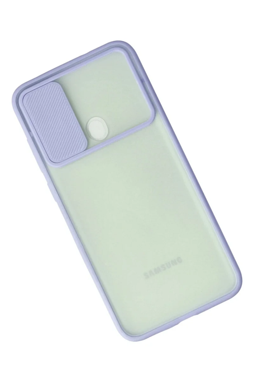 Newface Samsung Galaxy A11 Kılıf Palm Buzlu Kamera Sürgülü Silikon - Lila