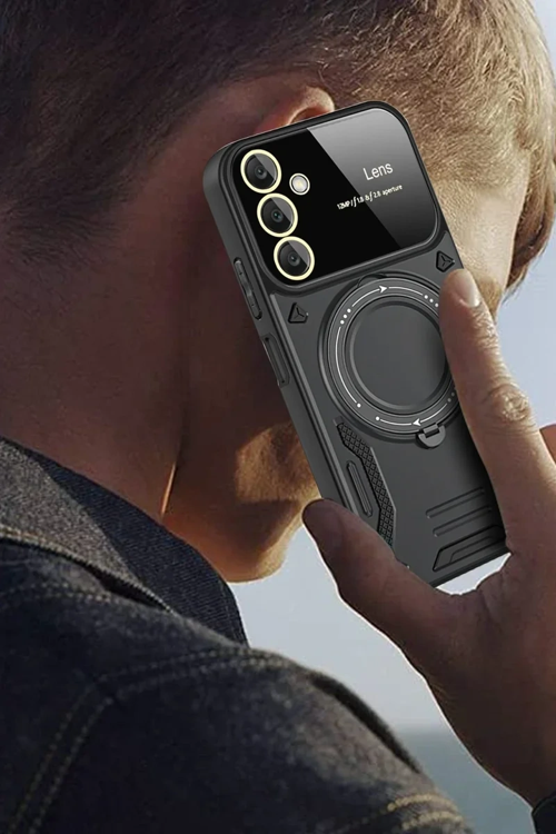Newface Samsung Galaxy A35 5g Kılıf Joy Lens Standlı Kapak - Siyah