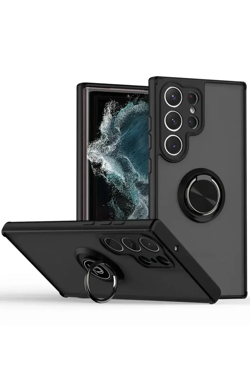 Newface Samsung Galaxy S25 Ultra Kılıf Montreal Yüzüklü Silikon Kapak - Siyah