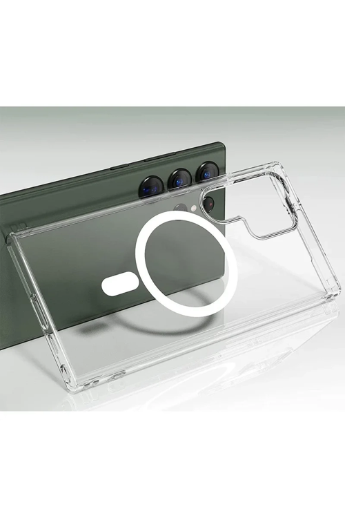 Newface Samsung Galaxy S23 Ultra Kılıf Magneticsafe Şeffaf Silikon - Şeffaf