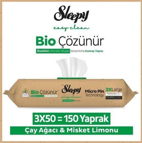 Easy Clean Bio Çözünür Çay Ağacı ve Misket Limonu Yüzey Temizlik Havlusu 3X50 (150 Yaprak)