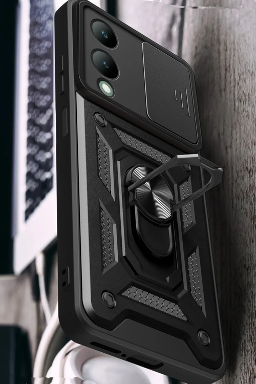 Newface Vivo Y17s Kılıf Pars Lens Yüzüklü Silikon - Kırmızı