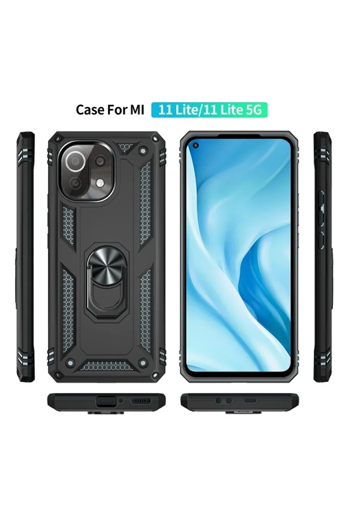Newface Xiaomi Mi 11 Lite Kılıf Sofya Yüzüklü Silikon Kapak - Siyah