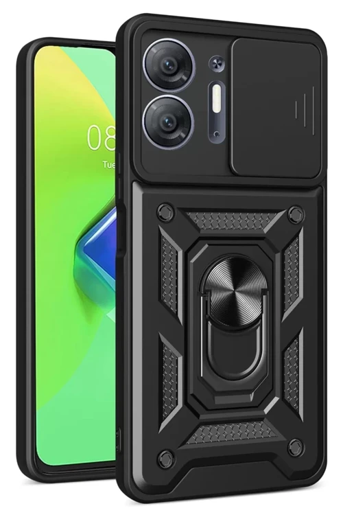 İnfinix Hot 30 5G Kılıf Pars Lens Yüzüklü Silikon - Siyah