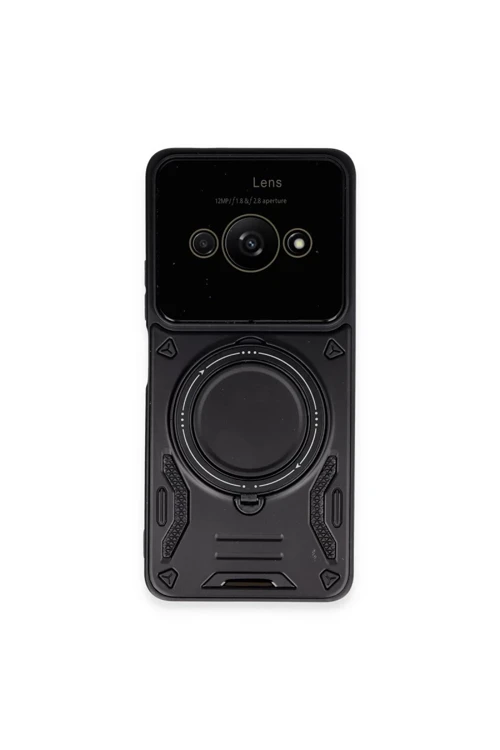 Xiaomi Poco C61 Kılıf Joy Lens Standlı Kapak - Siyah