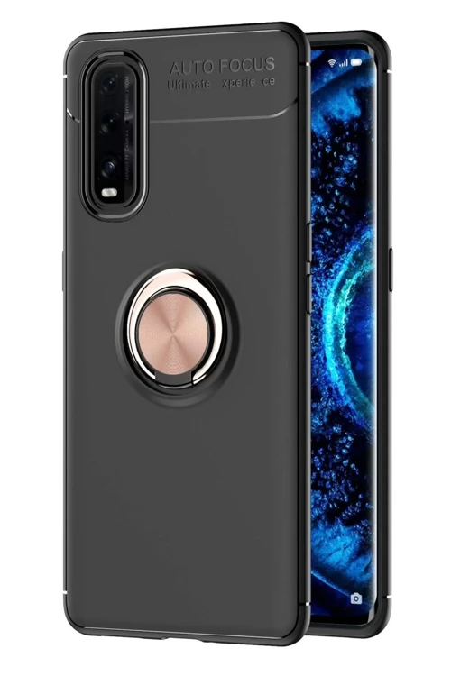Oppo Find X2 Kılıf Range Yüzüklü Silikon - Siyah-Gold