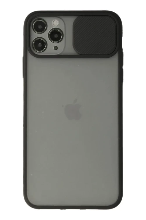 Apple iPhone 11 Pro Max Kılıf Palm Buzlu Kamera Sürgülü Silikon - Siyah