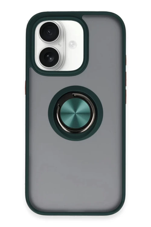 Apple iPhone 16 Kılıf Montreal Yüzüklü Silikon Kapak - Yeşil