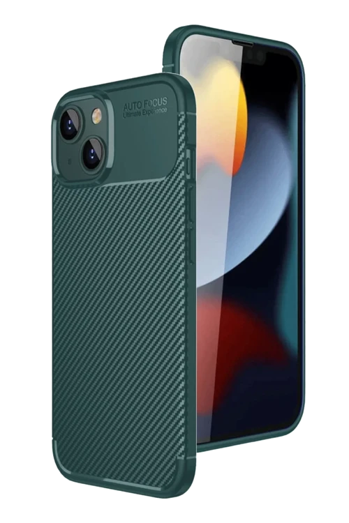 Apple iPhone 15 Kılıf Auto Focus Karbon Kapak - Yeşil