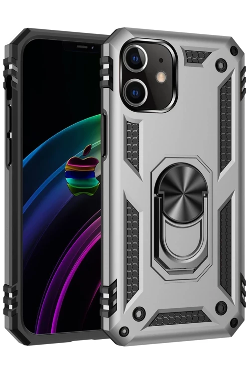Apple iPhone 12 Mini Kılıf Sofya Yüzüklü Silikon Kapak - Gümüş