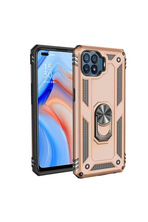 Oppo Reno 4 Lite Kılıf Sofya Yüzüklü Silikon Kapak - Gold