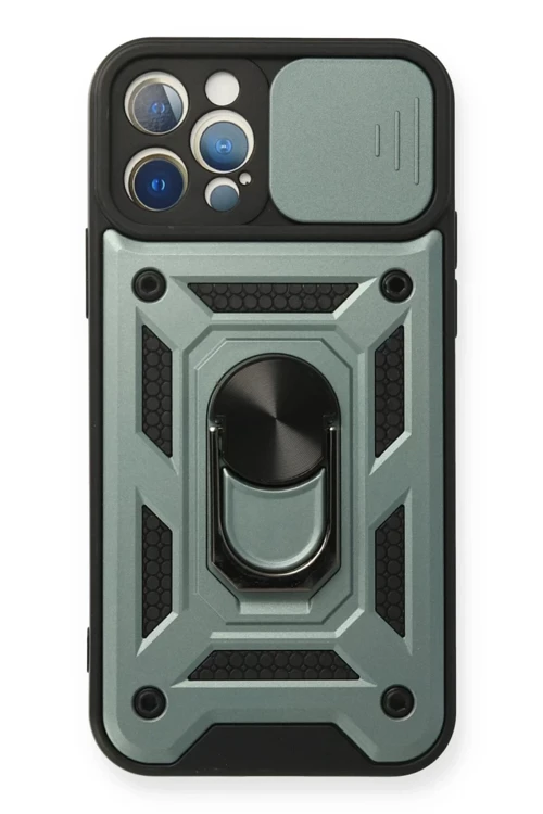 Apple iPhone 12 Pro Kılıf Pars Lens Yüzüklü Silikon - Yeşil