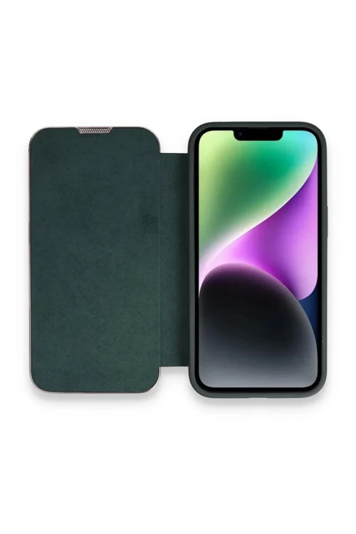 Apple iPhone 13 Pro Kılıf Dolpin Kapaklı - Koyu Yeşil