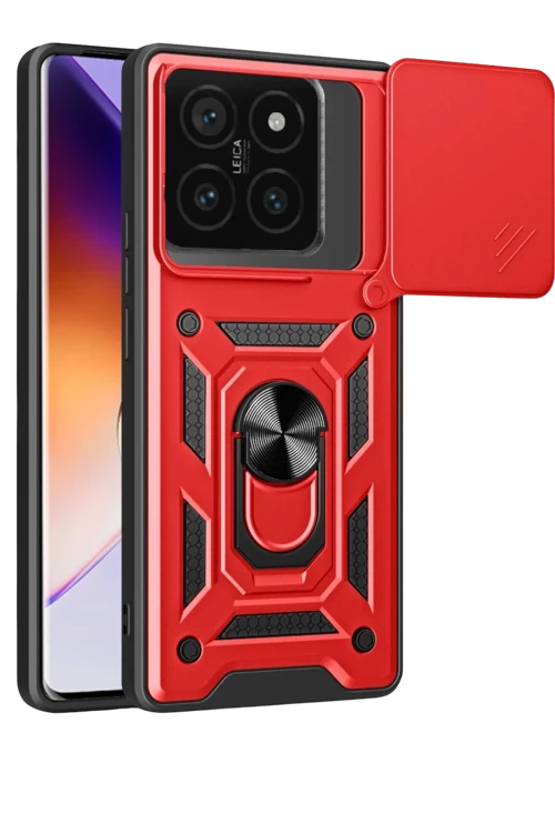 Xiaomi Mi 14T Pro Kılıf Pars Lens Yüzüklü Silikon - Kırmızı