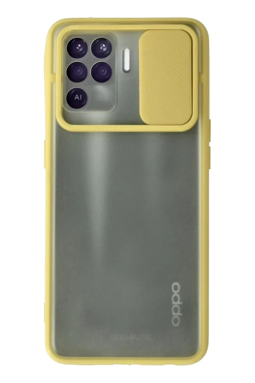 Oppo Reno 5 Lite Kılıf Palm Buzlu Kamera Sürgülü Silikon - Sarı