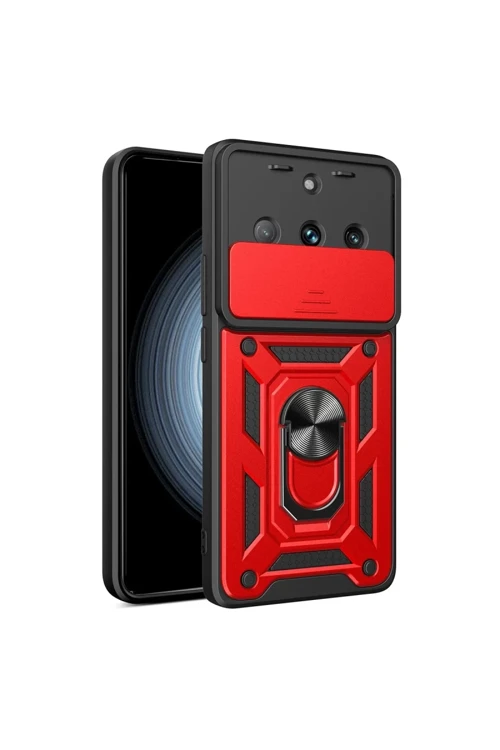 Realme 11 Pro Kılıf Pars Lens Yüzüklü Silikon - Kırmızı