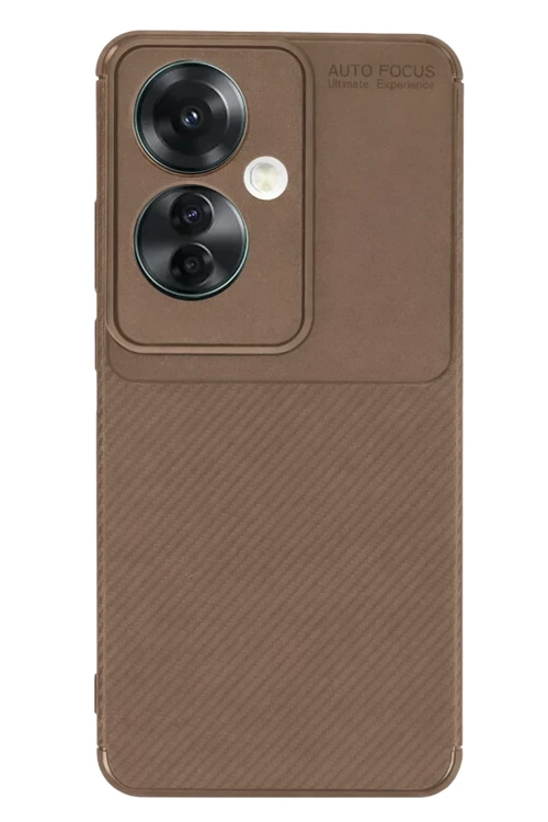 Oppo Reno 11F Kılıf Auto Focus Karbon Kapak - Kahverengi