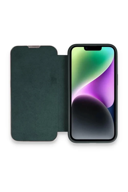 Apple iPhone 14 Pro Max Kılıf Dolpin Kapaklı - Koyu Yeşil