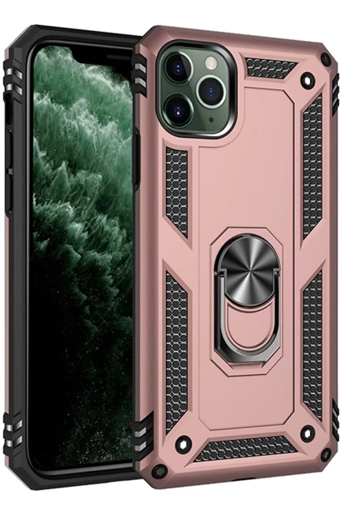 Apple iPhone 11 Pro Max Kılıf Sofya Yüzüklü Silikon Kapak - Rose