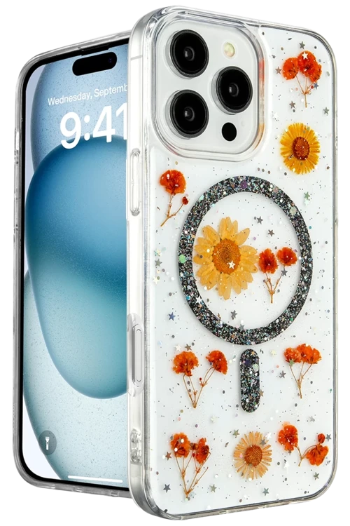 Apple iPhone 16 Pro Max Kılıf Daisy Simli Magsafe Kapak - Siyah