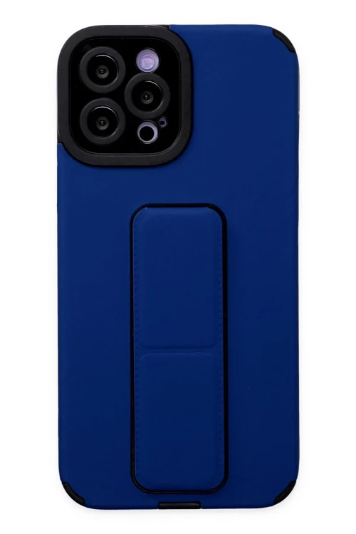 Apple iPhone 12 Pro Max Kılıf Mega Standlı Silikon - Mavi