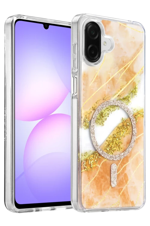 Onegif Samsung Galaxy A07 4G Lotus Simli Magsafe Kapak - Turuncu