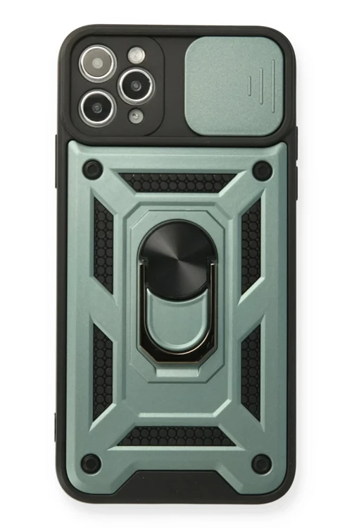 Apple iPhone 11 Pro Max Kılıf Pars Lens Yüzüklü Silikon - Yeşil
