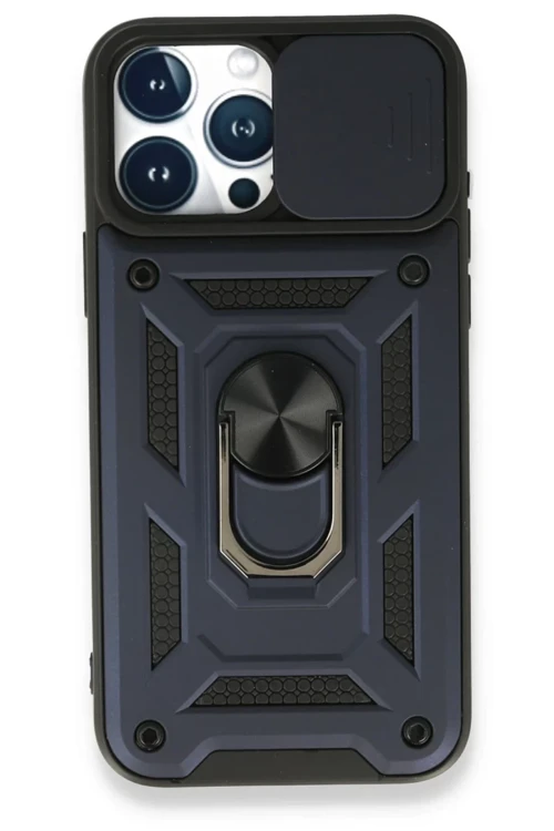 Apple iPhone 15 Pro Max Kılıf Pars Lens Yüzüklü Silikon - Lacivert
