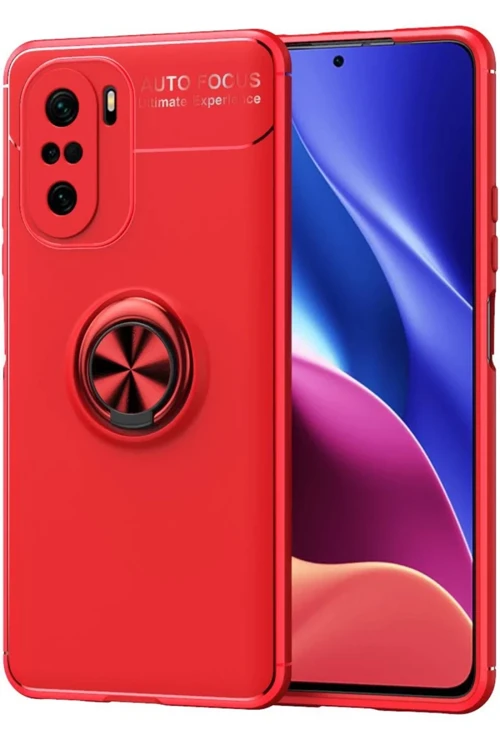 Xiaomi Poco F3 Kılıf Range Yüzüklü Silikon - Kırmızı