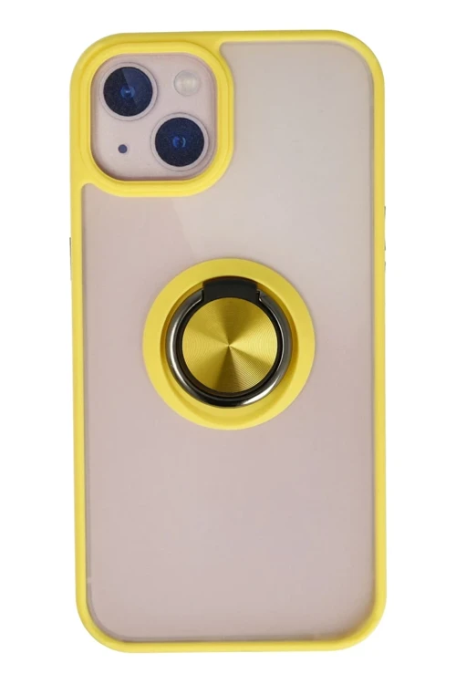 Apple iPhone 15 Kılıf Montreal Yüzüklü Silikon Kapak - Sarı
