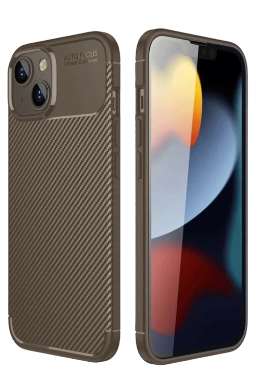 Apple iPhone 14 Kılıf Auto Focus Karbon Kapak - Kahverengi