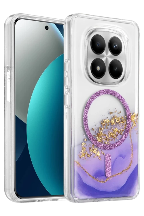 Onegif Xiaomi Redmi Note 15 Pro 5G Lotus Simli Magsafe Kapak - Mor