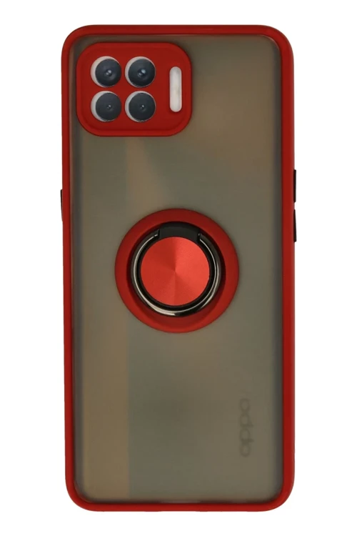 Oppo Reno 4 Lite Kılıf Montreal Yüzüklü Silikon Kapak - Kırmızı