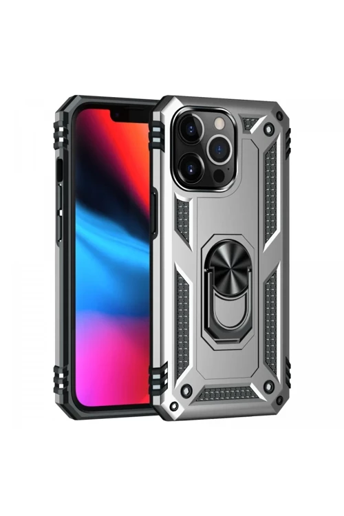 Apple iPhone 13 Pro Kılıf Sofya Yüzüklü Silikon Kapak - Gümüş
